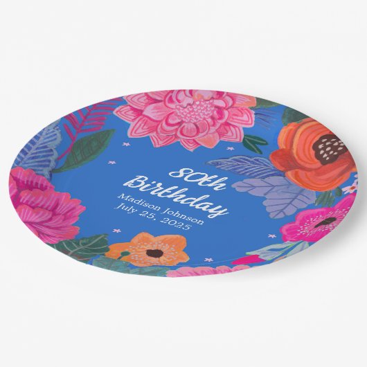 Bright Floral Birthday Party Pappteller (Schrägansicht)