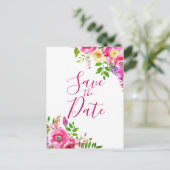 Bright Floral Bold Pink Spring Save the Date Ankündigungspostkarte (Stehend Vorderseite)