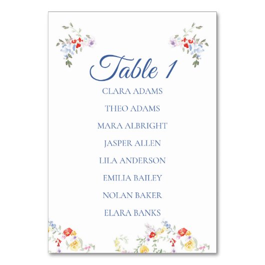 Bright Floral Border Numeric Seating Charts Tischnummer (Vorderseite)