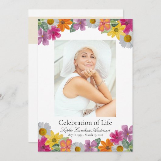 Bright Floral Celebration of Life Program Einladung (Vorne/Hinten)