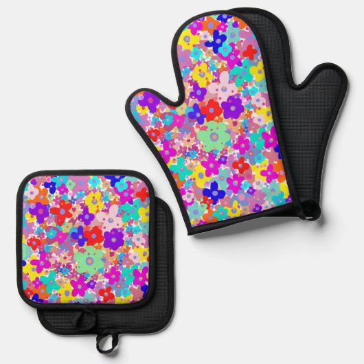Bright Floral Ofenhandschuh & Topflappen-Set (Vorderseite/Rückseite)