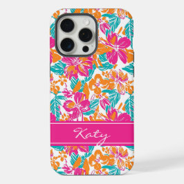 Bright Floral Pattern Phone Case (Name) iPhone 15 Pro Max Hülle
