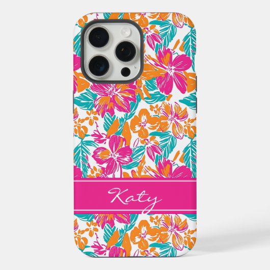 Bright Floral Pattern Phone Case (Name) iPhone Hülle (Rückseite)