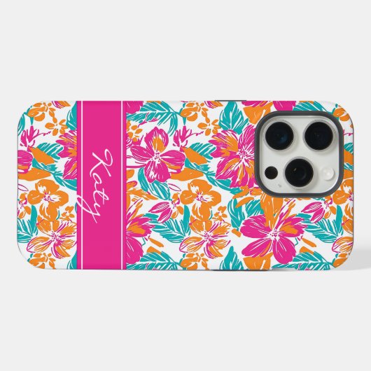 Bright Floral Pattern Phone Case (Name) iPhone Hülle (Rückseite (Horizontal))
