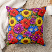 Bright Floral Pattern Sunflower, Poppy & Daisies Kissen (Decke)