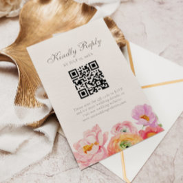 Bright Floral Wedding QR RSVP Card Karte