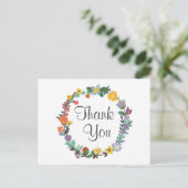 Bright Floral Wreath Spring Wedding Danke Postkarte (Stehend Vorderseite)