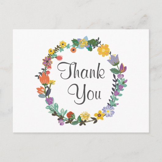 Bright Floral Wreath Spring Wedding Danke Postkarte (Vorderseite)