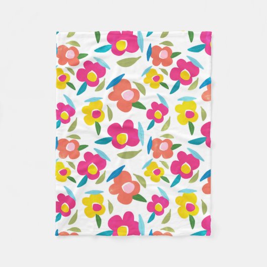 Bright Florals auf Weiß Fleecedecke (Vorderseite)