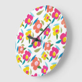 Bright Florals auf Weiß Große Wanduhr (Winkel)
