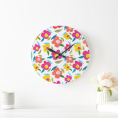 Bright Florals auf Weiß Große Wanduhr (Zuhause)