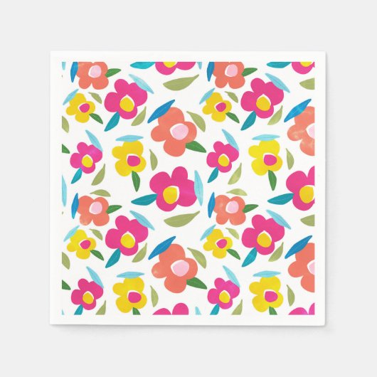Bright Florals auf Weiß Serviette (Vorderseite)