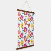 Bright Florals auf Weiß Wandteppich Mit Holzrahmen (Gewinkelt)