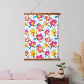 Bright Florals auf Weiß Wandteppich Mit Holzrahmen (Schlafzimmer)