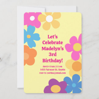 Bright Flower Power Geburtstag Einladung