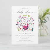 Bright Folk Farm Floral Birdie Baby Dusche einlade Dankeskarte (Stehend Vorderseite)