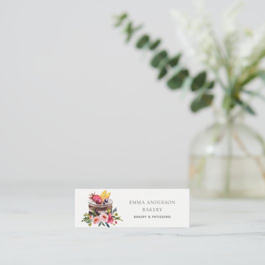 BRIGHT FRUIT FLORAL CAKE PATISSERIE CUPCAKE BAKERI MINI VISITENKARTE (Stehend Vorderseite)