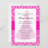 Bright Fuchsia Damask Brautparty Einladung (Vorderseite)