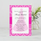 Bright Fuchsia Damask Brautparty Einladung (Stehend Vorderseite)