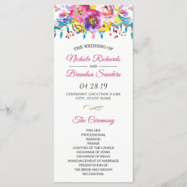 Bright Fuchsia Gold Blossom Floral Wedding Program Programm