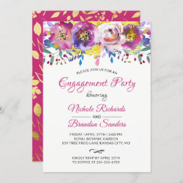 Bright Fuchsia Gold Floral Engagement Party Einladung