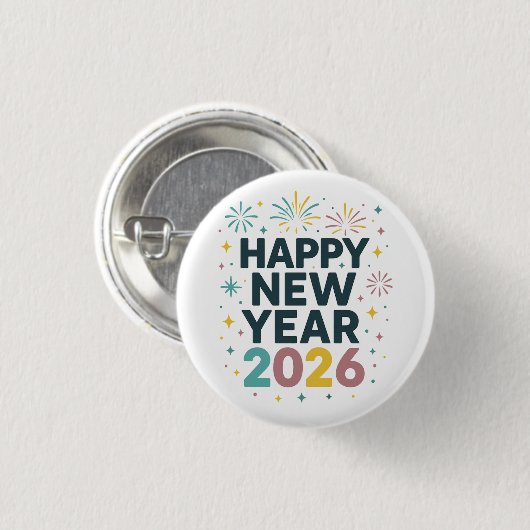 Bright & Fun Happy New Year 2026 Design for Shirts Button (Vorne & Hinten)