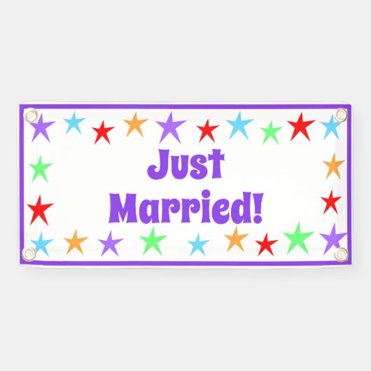 Bright Fun Just Married Banner (Horizontal)