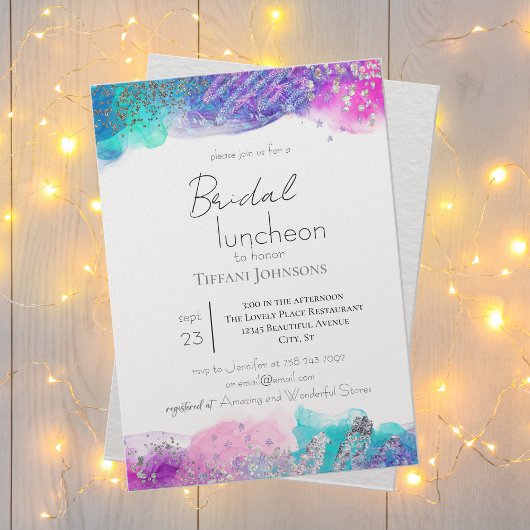 Bright Fun Mermaid Ink Glitzer Bridal Luncheon Einladung