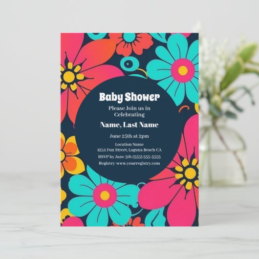 Bright Funky Blume-Retro-Dopamin-Stil Einladung (Stehend Vorderseite)