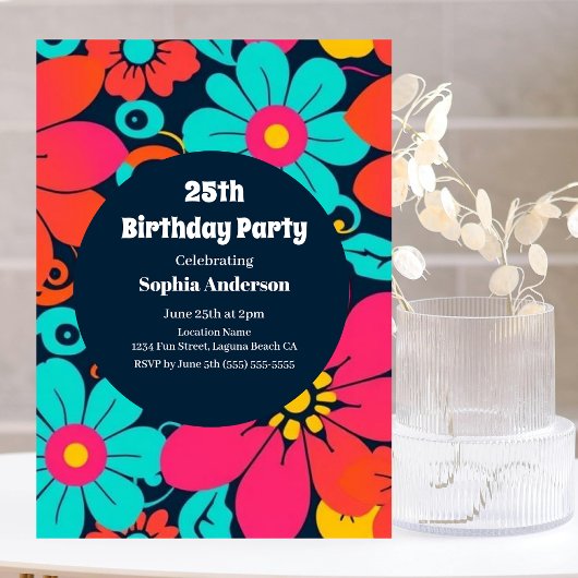 Bright Funky Blume-Retro-Dopamin-Stil Einladung