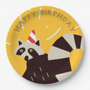 Bright Funky Happy Birthday Raccoon Paper Plate Pappteller