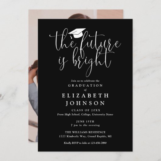 Bright Future Script Foto Graduation Party Einladung (Vorne/Hinten)