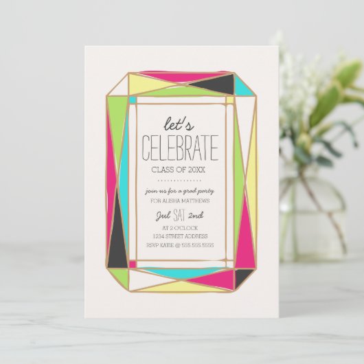 Bright Gem Grad Party Einladung (Stehend Vorderseite)