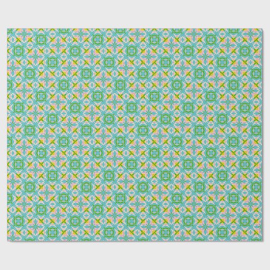 Bright Geometric Kaleidoscope Pattern Blue Green Geschenkpapier (Flach)