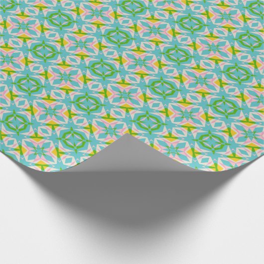 Bright Geometric Kaleidoscope Pattern Blue Green Geschenkpapier (Ecke)