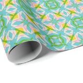 Bright Geometric Kaleidoscope Pattern Blue Green Geschenkpapier (Rolleneckpunkt)