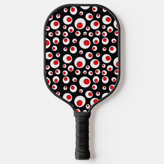 Bright Geometric Patterns Red White Circles Black Pickleball Schläger (Vorderseite)