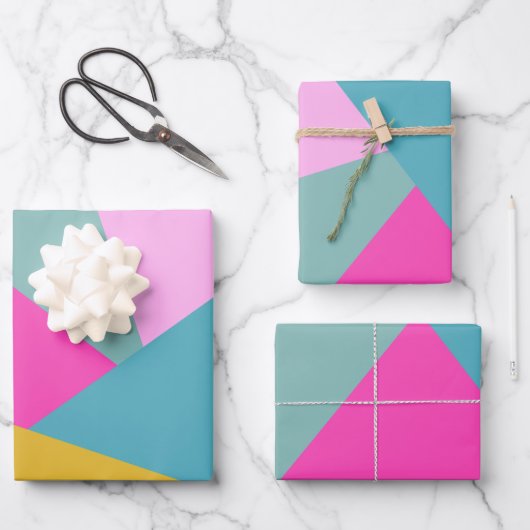 Bright Geometric Sunburst Formen Hot Pink Yellow  Geschenkpapier Set (Vorderseite)