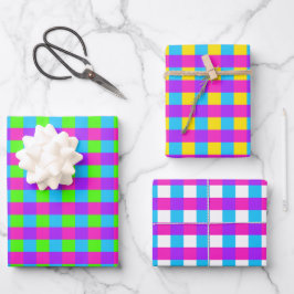 Bright Gingham Pattern Wrapping Paper Set Geschenkpapier Set