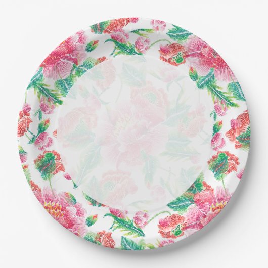 Bright Girl Pink Blume Muster Pappteller (Vorderseite)