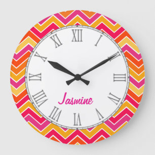 Bright girls chevron zigzag name wall clock große wanduhr