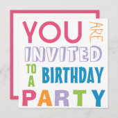 Bright Girly Colors Teen Tween Party Einladung (Vorne/Hinten)