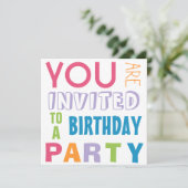 Bright Girly Colors Teen Tween Party Einladung (Stehend Vorderseite)