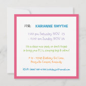 Bright Girly Colors Teen Tween Party Einladung (Rückseite)