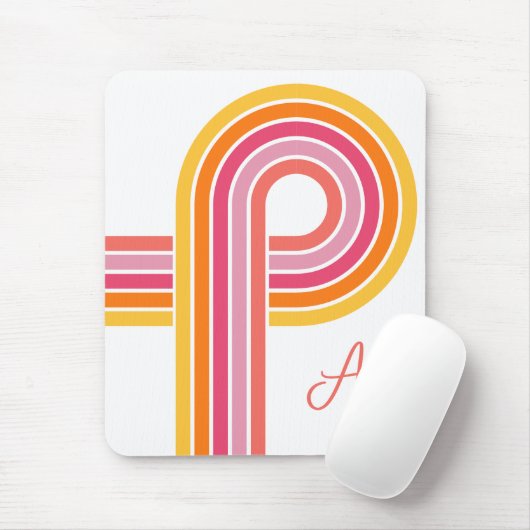 Bright Girly Curved Stripes Muster mit Monogramm Mousepad (Mit Mouse)