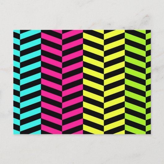 Bright Girly Neon Streifen Zickzack Muster Postkarte (Vorderseite)