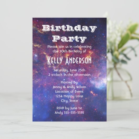 Bright Glowing Galaxy in Outer Space Einladung (Stehend Vorderseite)