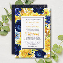 Bright Gold Navy Blue Floral Moderne Hochzeit Einl