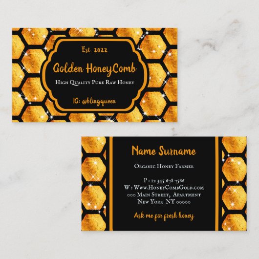 Bright Gold Pureraw Farm Glitz Honeycomb Visitenkarte (Vorne/Hinten)