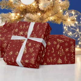 Bright Gold Red Boho Weihnachtsbaumen Snow Candy Geschenkpapier